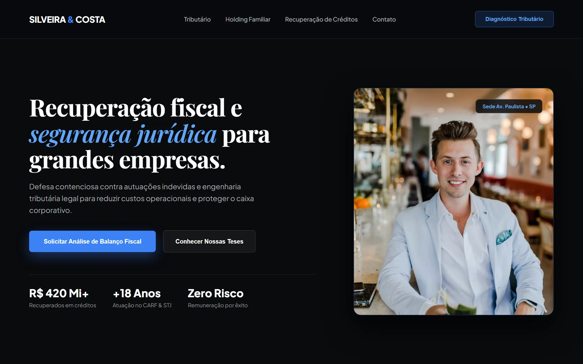 Direção visual para landing page tributária