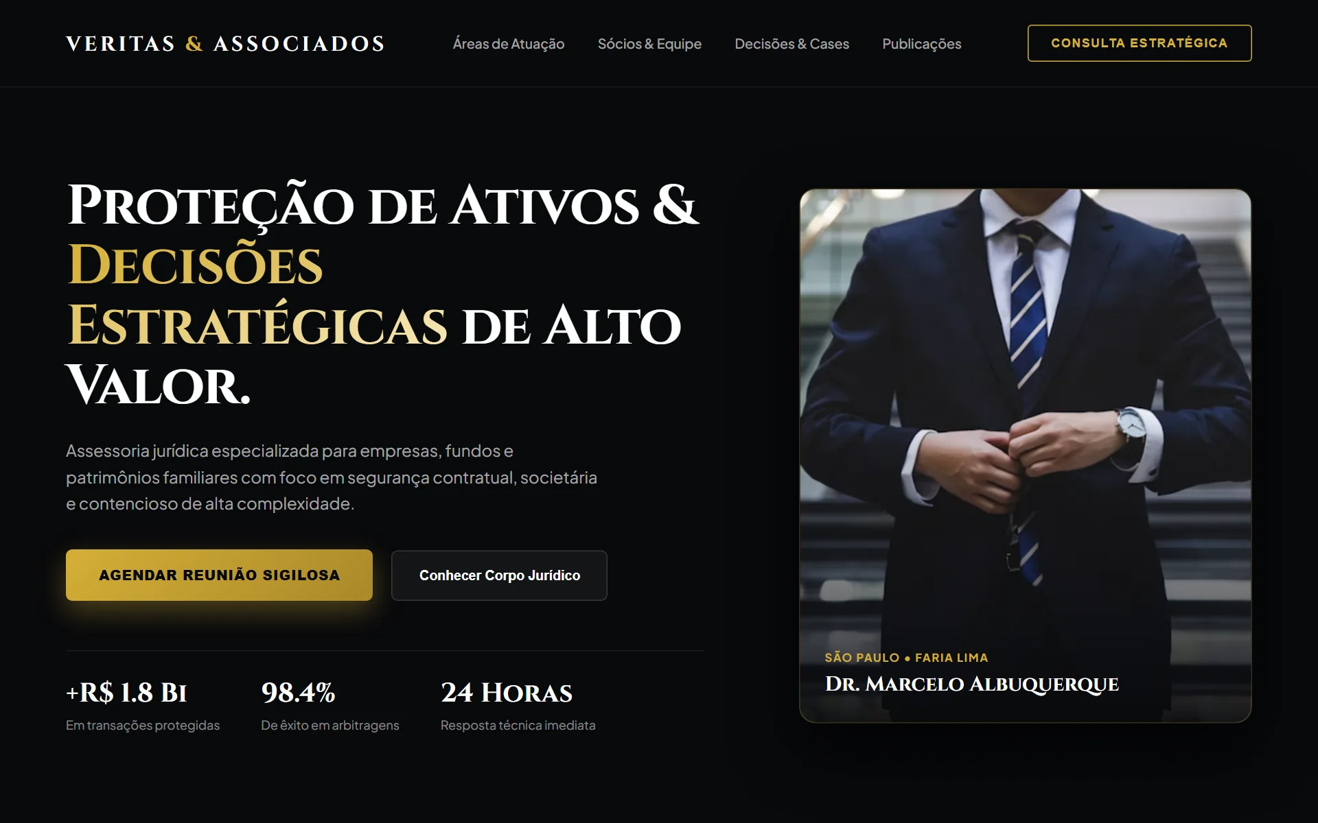 Direção visual para landing page de advocacia corporativa