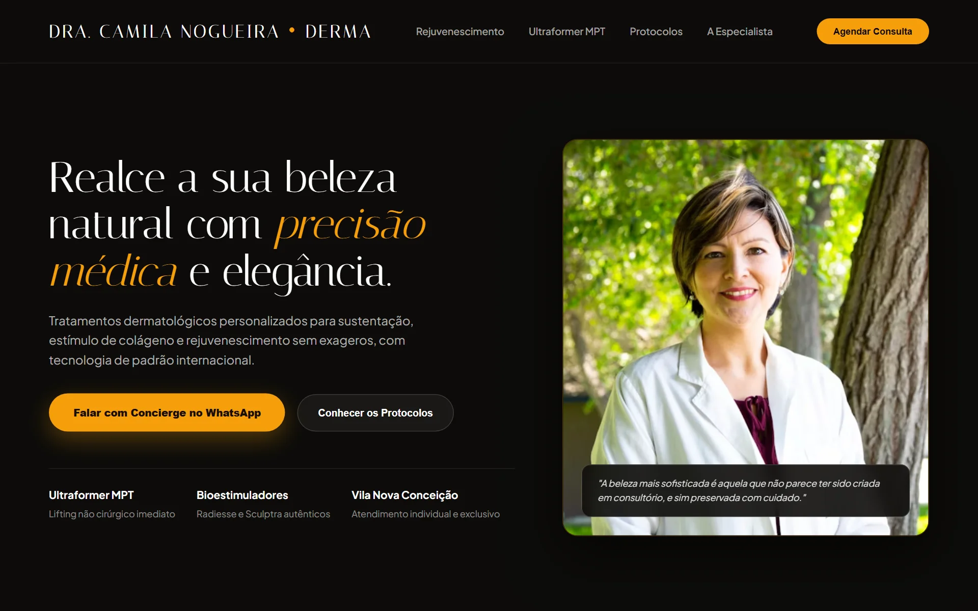 Direção visual para landing page de estética médica