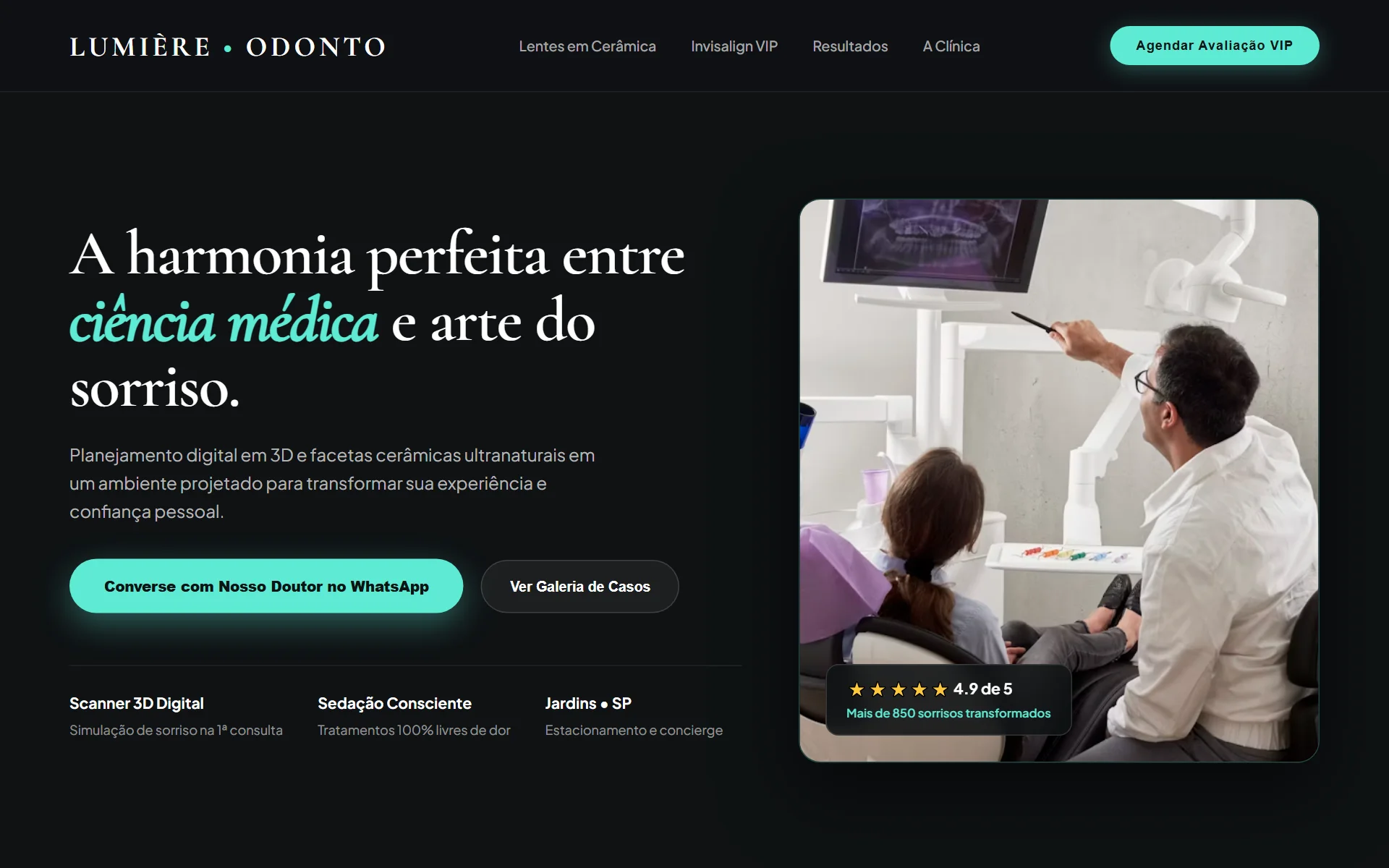 Direção visual para landing page de odontologia estética